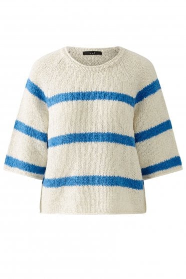 Wool Blend Soft Knit Off White/blue