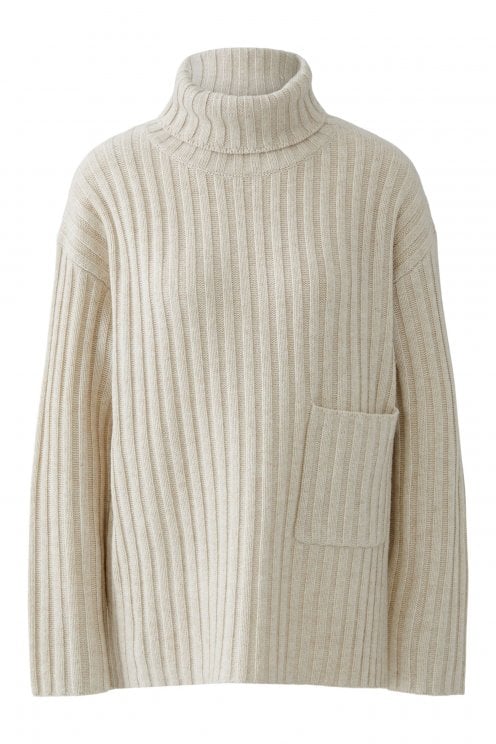Wool Mix Pullover With Side Slit Detail Off White Mel