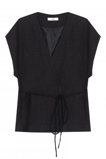Wrap Top With Tie Detail Black